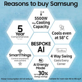 Samsung 1.5 Ton 3 Star Bespoke AI WindFree Inverter Smart Split AC (AR60H18D1PW)