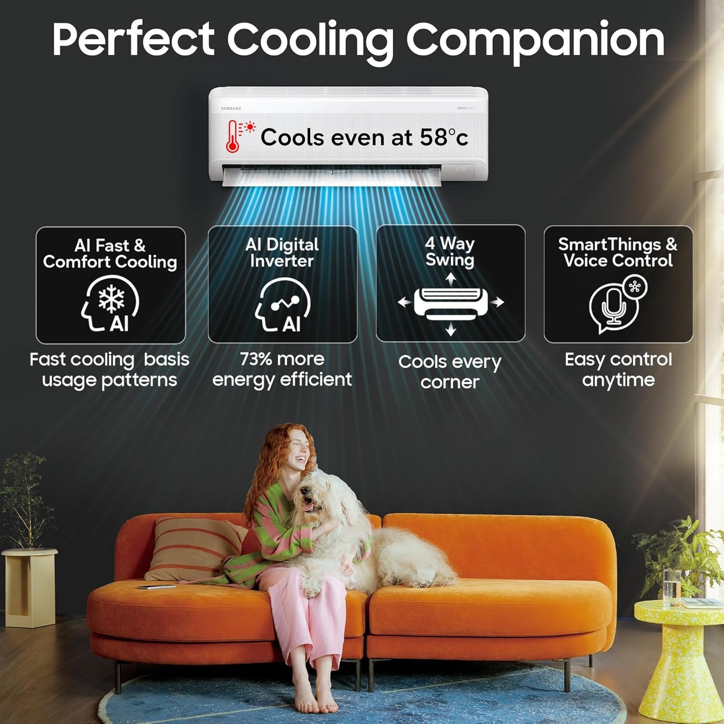 Samsung 1.5Ton 5Star,New Star rated, Bespoke AI Inverter Smart Split AC (AR60H18D1ZW)