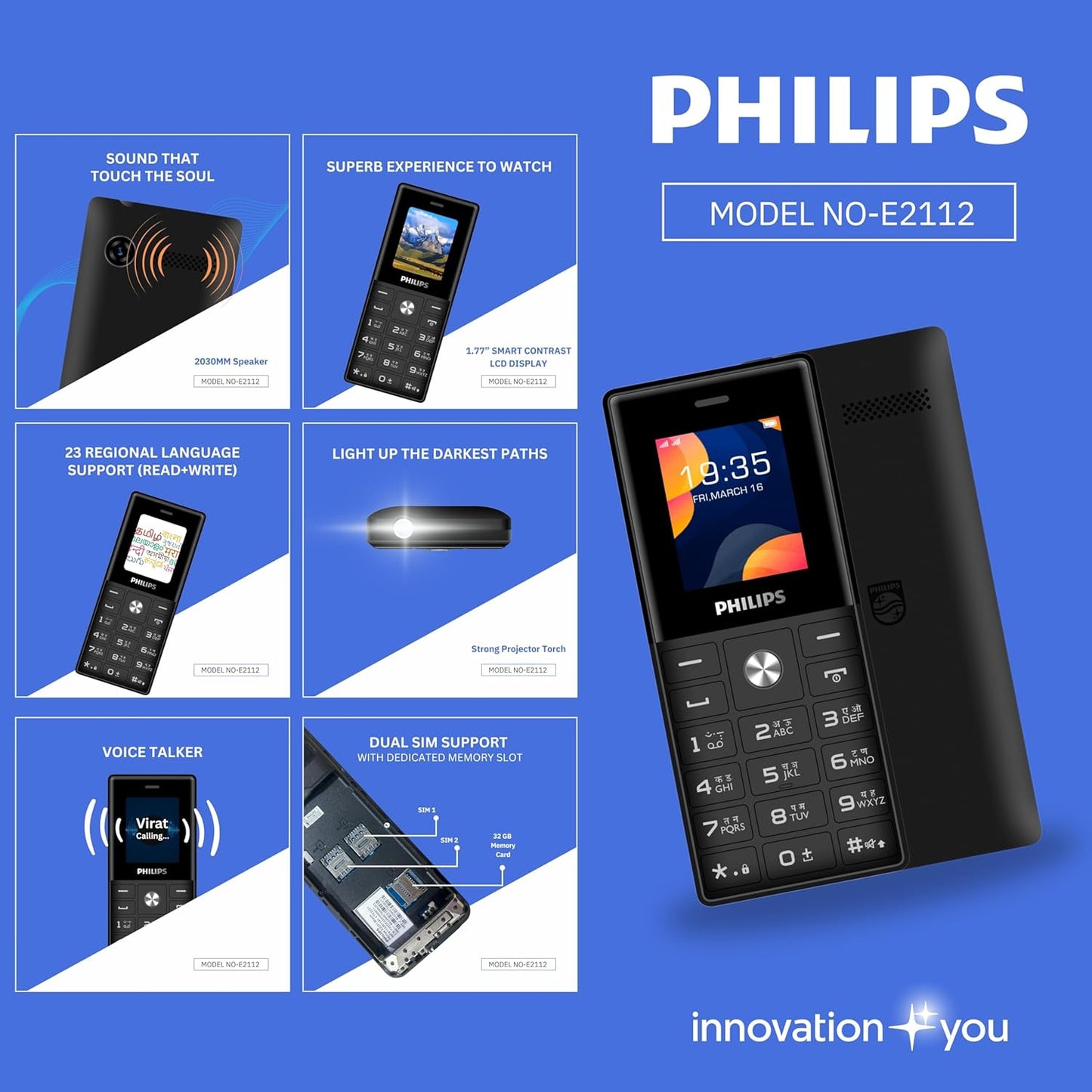 Philips Stylish Keypad Mobile- E2112