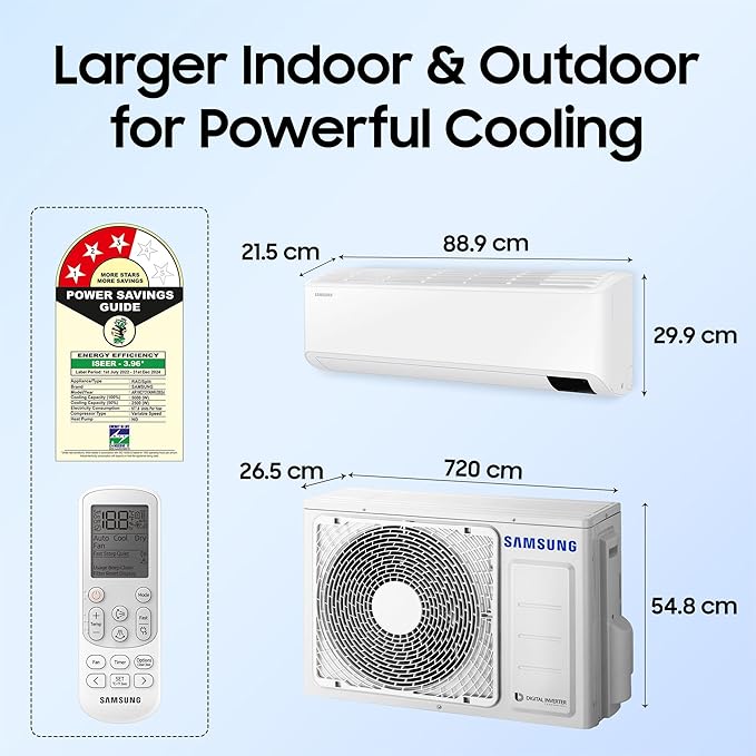 Samsung 1.5 Ton 3 Star Wi-fi Enabled, Inverter Split AC Copper, Convertible 5-in-1 Cooling Mode (AR18CY3YAWK) White