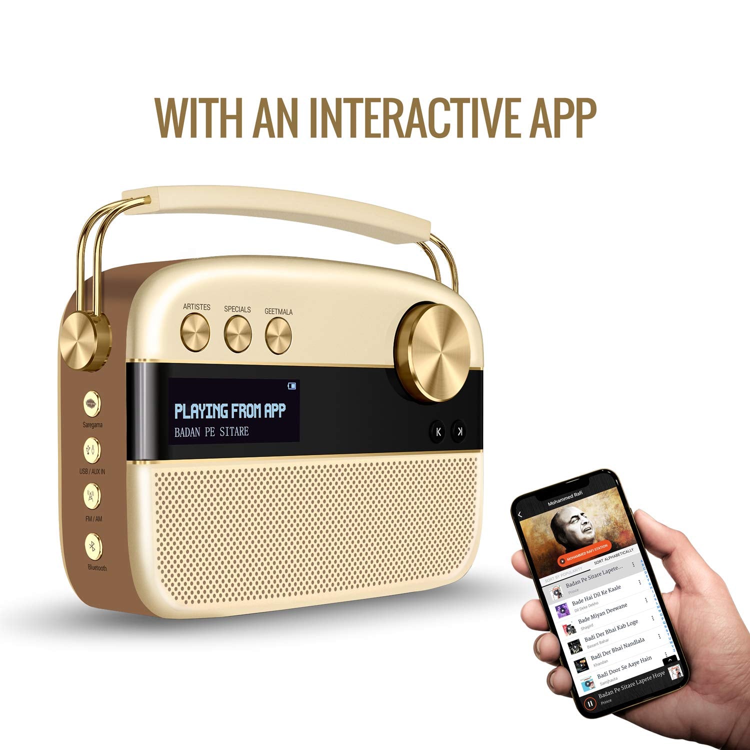 Saregama Carvaan Hindi Portable Music Player with 5000 Preloaded songs-Champagne Gold