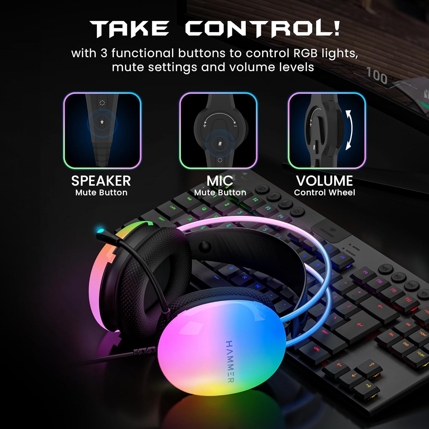 HAMMER Blaze Wired Over Ear Gaming Headphones (Black)