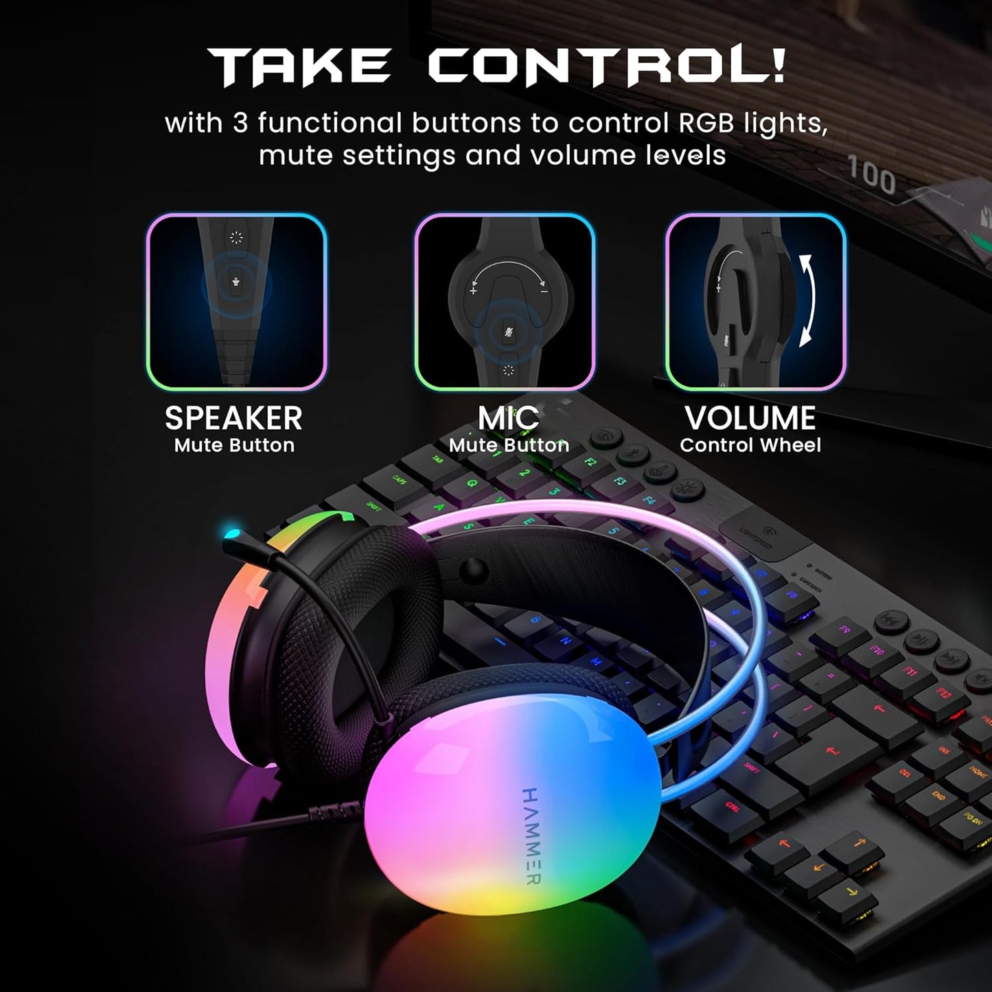 HAMMER Blaze Wired Over Ear Gaming Headset (cyan)