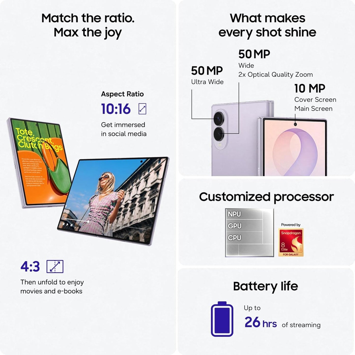 Samsung Galaxy Z Fold8 5g   (12GB RAM, 256GB Storage)-Lavender