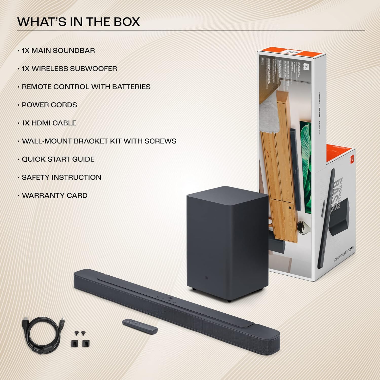 JBL Bar 2.1 Deep Bass (MK2), Soundbar with 6.5” Down-Firing Wireless Subwoofer, 2.1 Channel