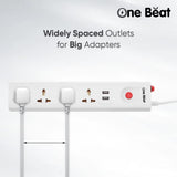 One Beat Extension Board with 4 Socket, 2USB Ports and 4 Meter Power Cord (OB-20424-U)