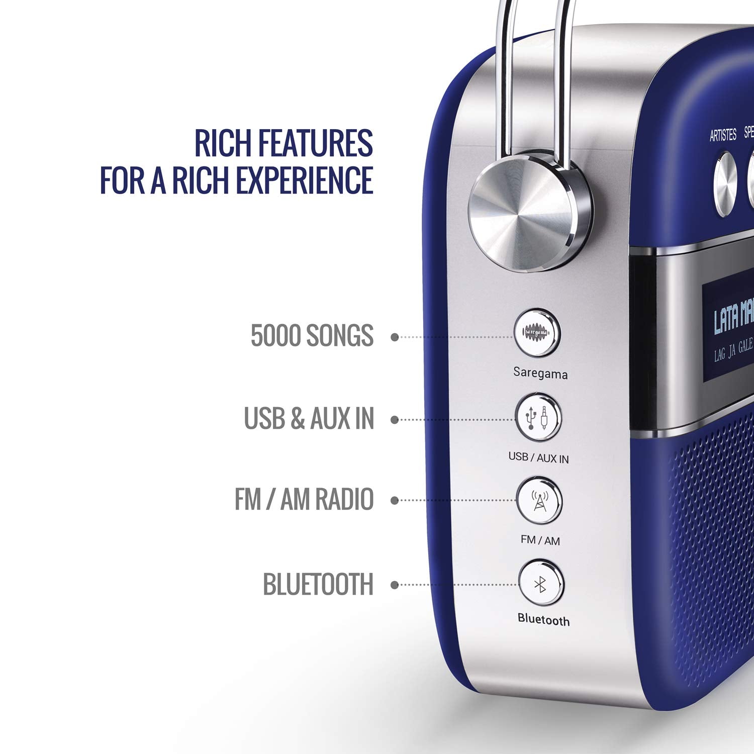 Saregama Carvaan Premium Hindi - Portable Music Player with 5000 Preloaded Songs -Royal Blue