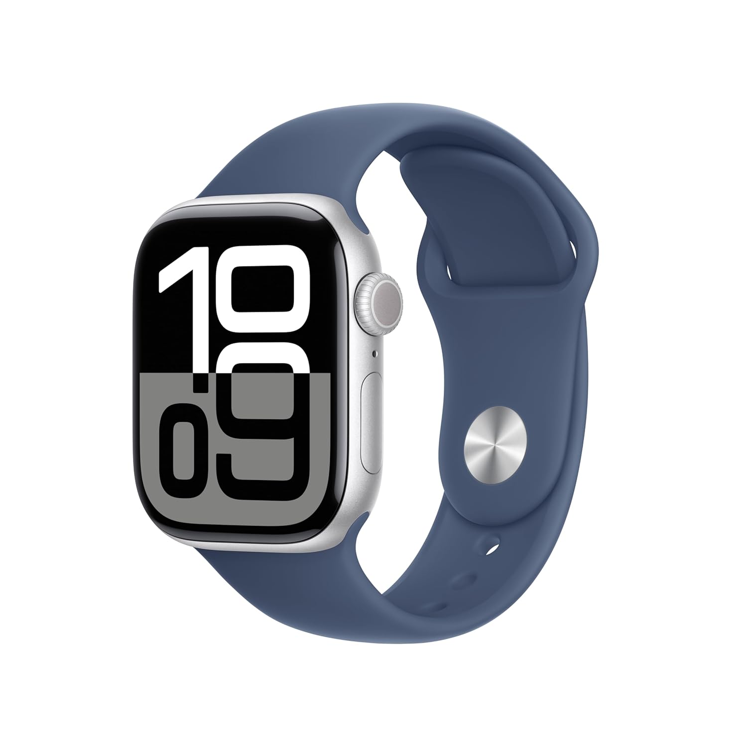 Apple Watch Series 10 [GPS 46 mm] Smartwatch with Silver Aluminium Case with Denim Sport Band