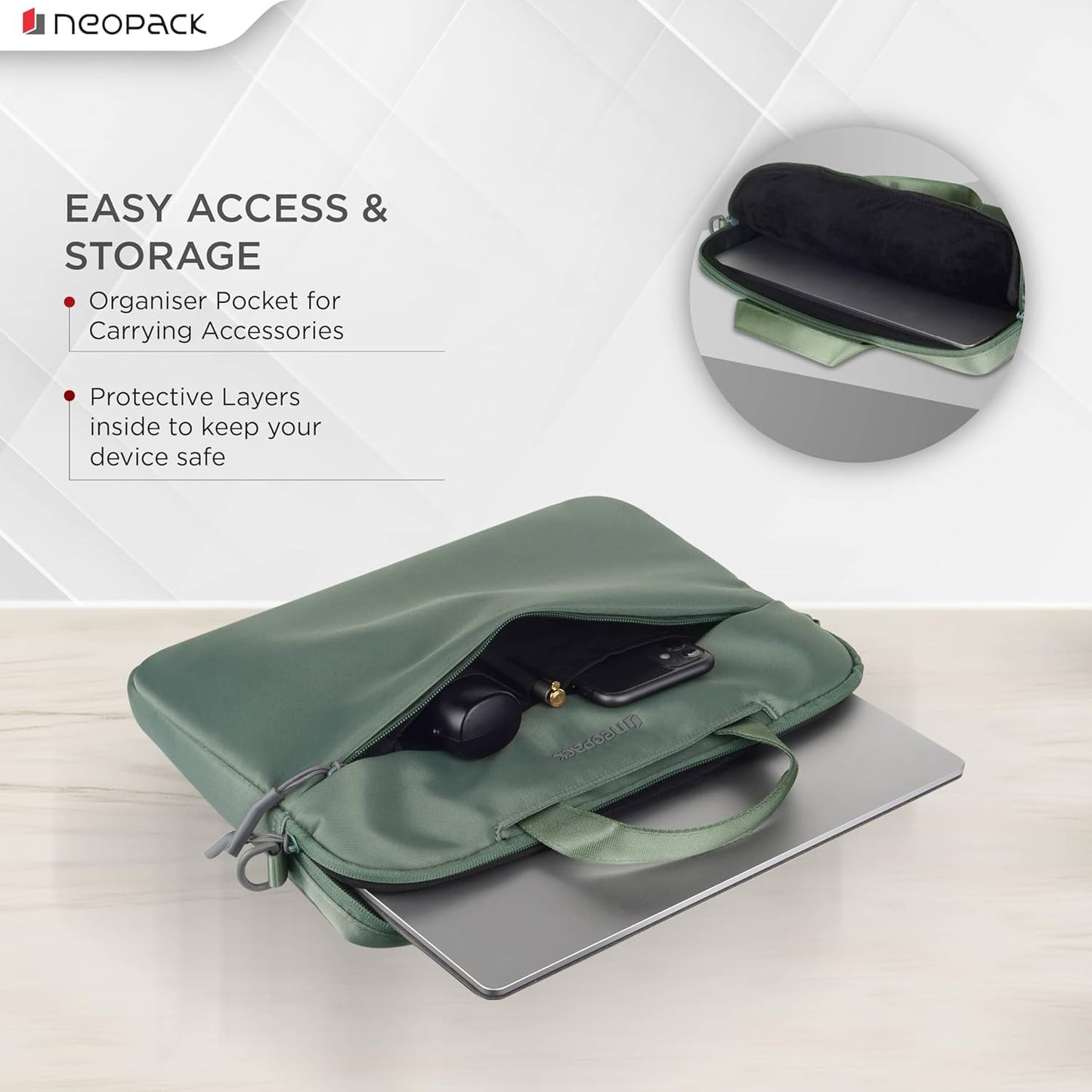 Neopack Sling Sleeve Slim Laptop Bag- (Green)