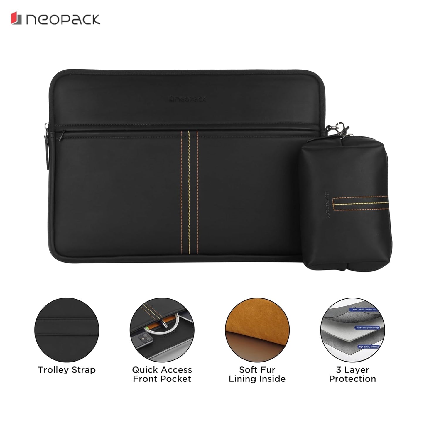 Neopack Stanley Sleeve/Slip Case with Pouch for MacBook -black