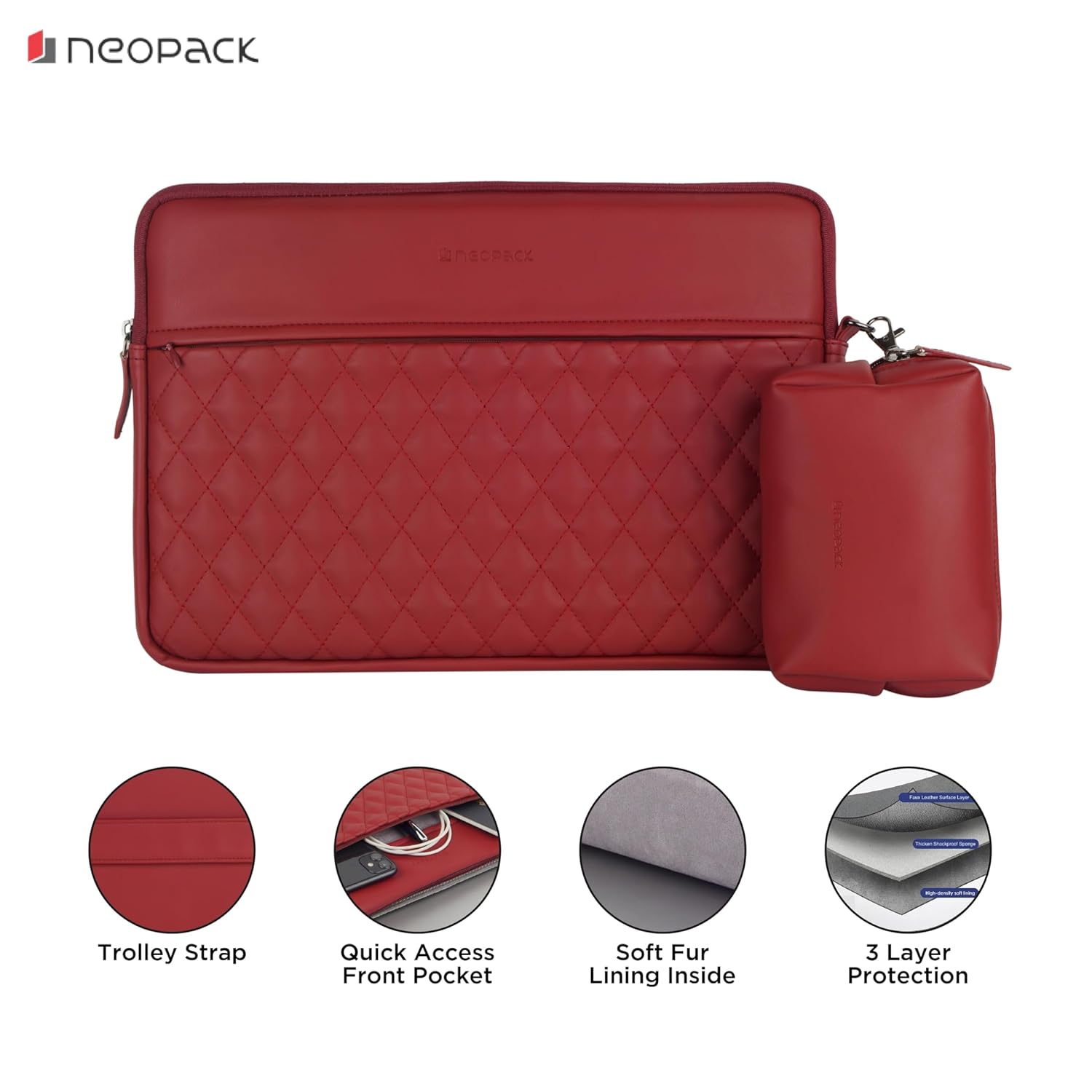 Neopack Stanley Sleeve/Slip Case with Pouch for MacBook -Red
