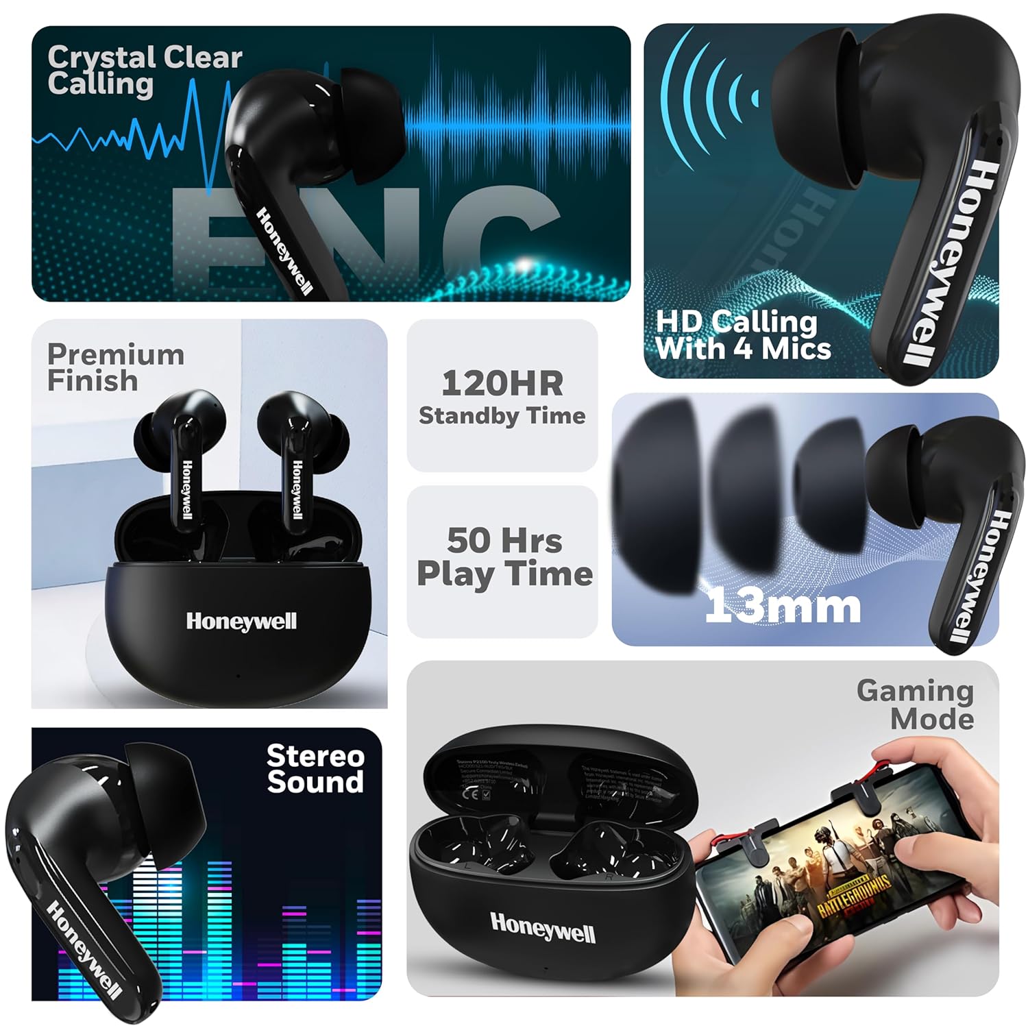 Honeywell Suono P2100 Bluetooth Earbuds ( black )