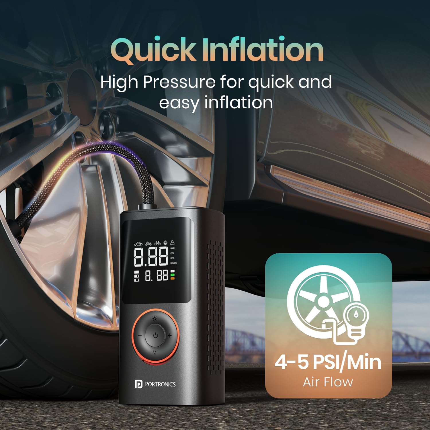 Portronics Vayu,Tyre Inflator 2-in-1