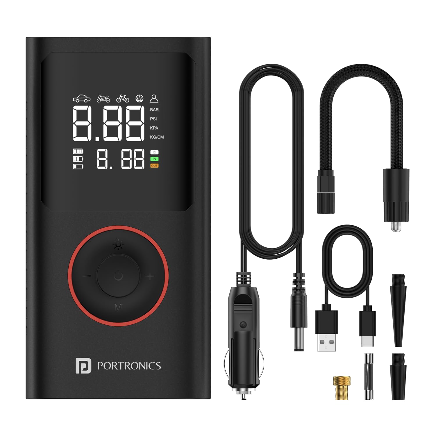 Portronics Vayu,Tyre Inflator 2-in-1