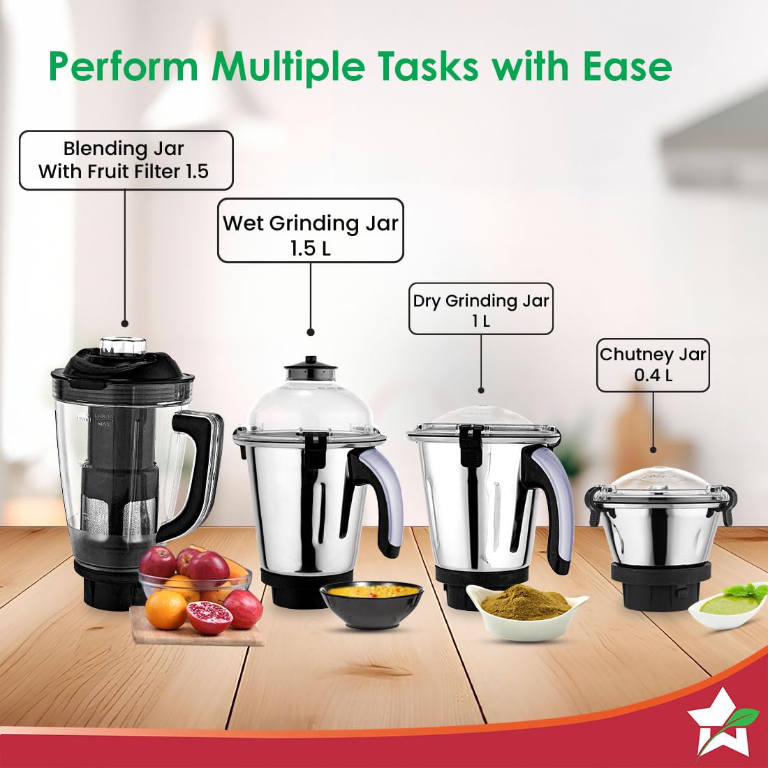 Wonderchef Galaxy Mixer Grinder 1000W 4 Stainless Steel Jars