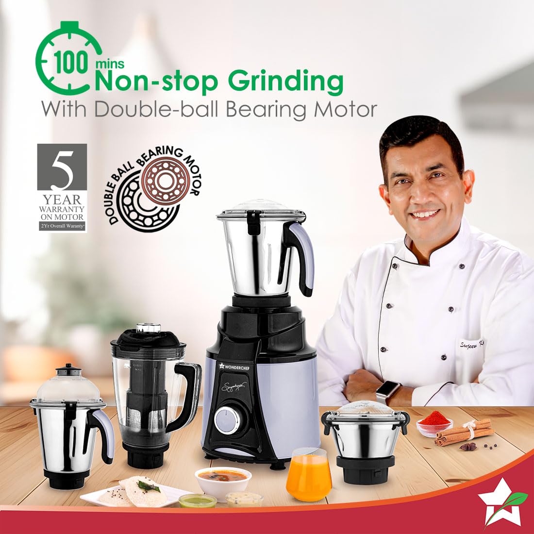 Wonderchef Galaxy Mixer Grinder 1000W 4 Stainless Steel Jars