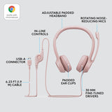 Logitech H390 Wired Headset for PC/Laptop, with Noise Cancelling Microphone, USB-A, In-Line Controls, Works with Chromebook
