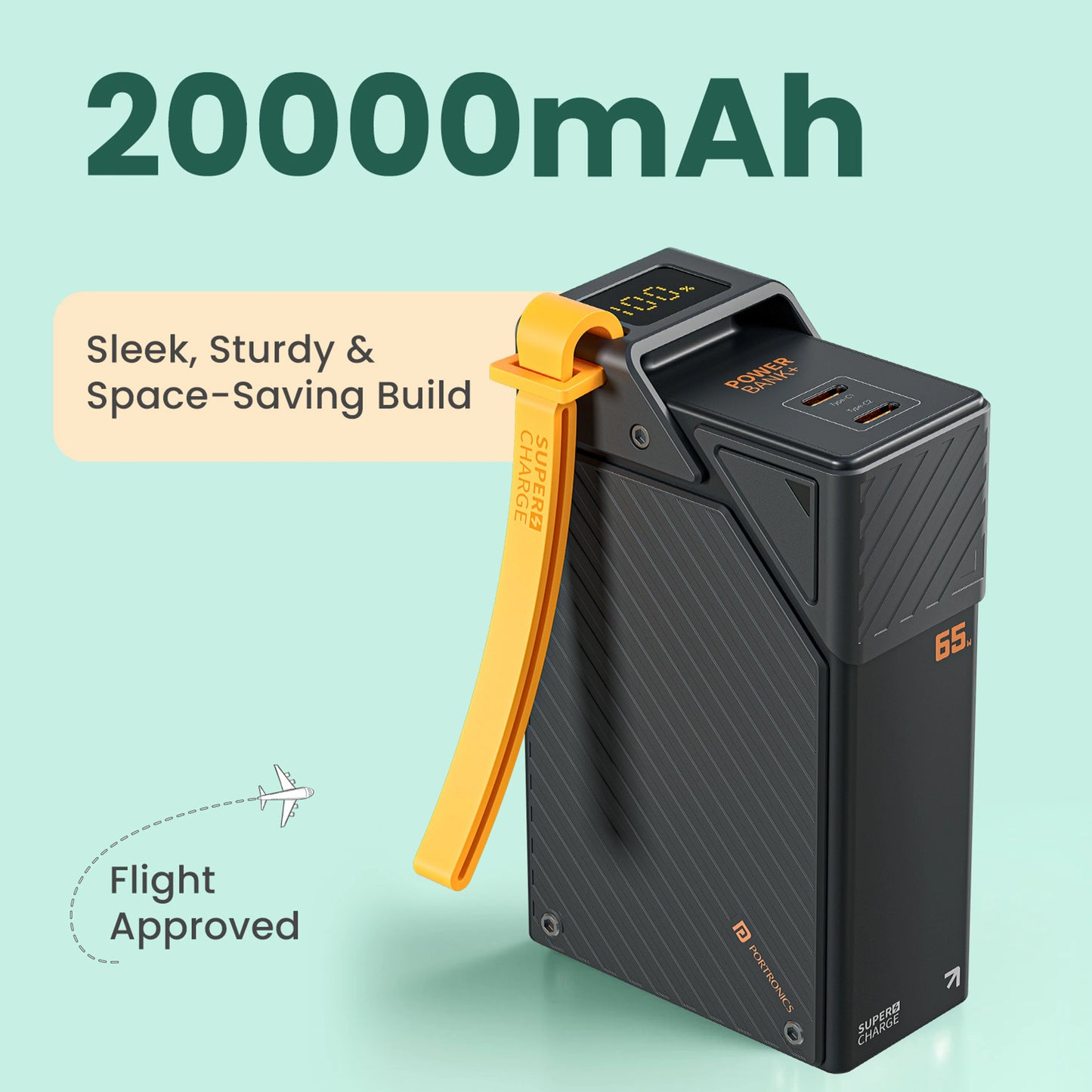 Portronics 20000 mAh 65 W Compact Power Bank (Black, Lithium Polymer, Fast Charging for Mobile, Tablet)