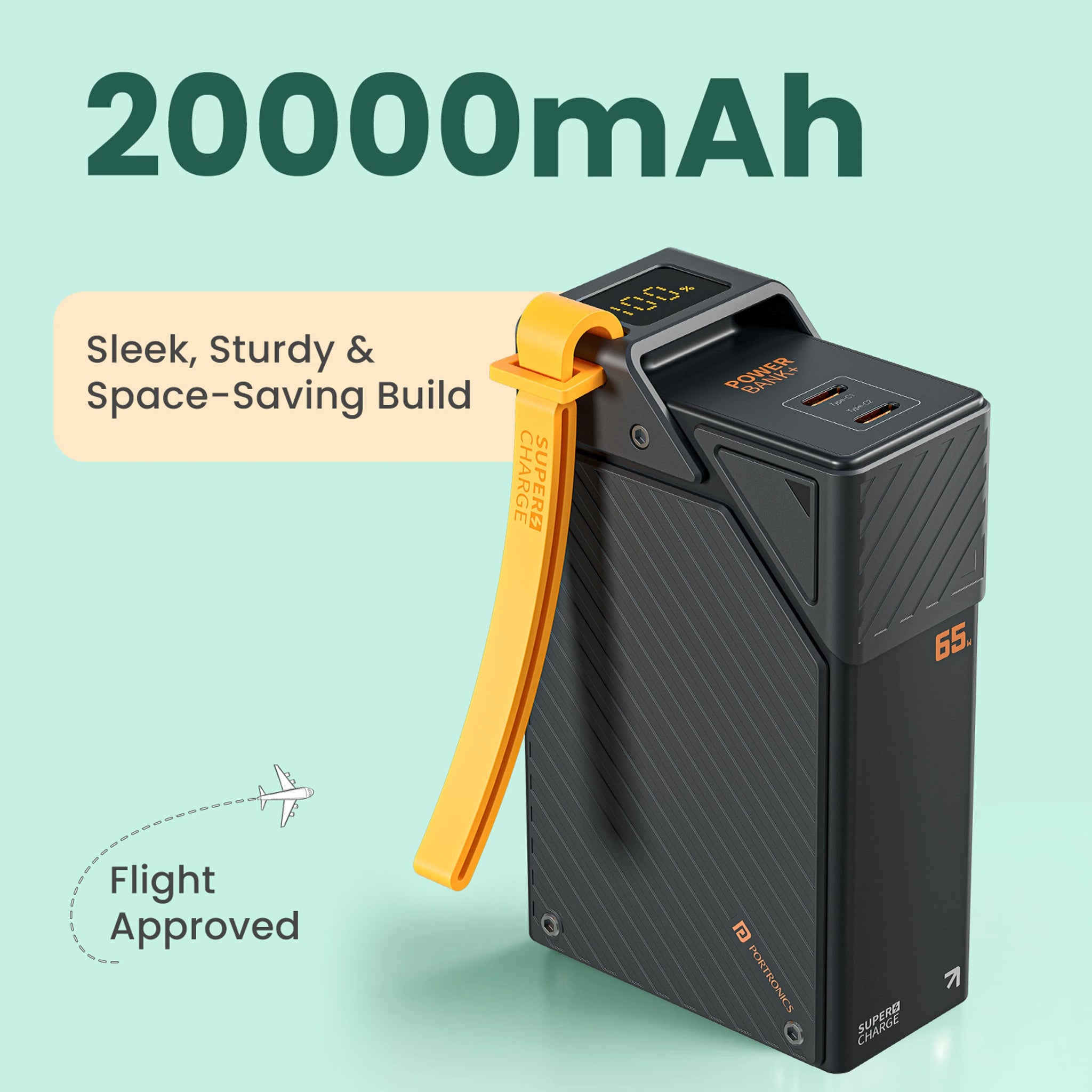 Portronics 20000 mAh 65 W Compact Power Bank (Black, Lithium Polymer, Fast Charging for Mobile, Tablet)