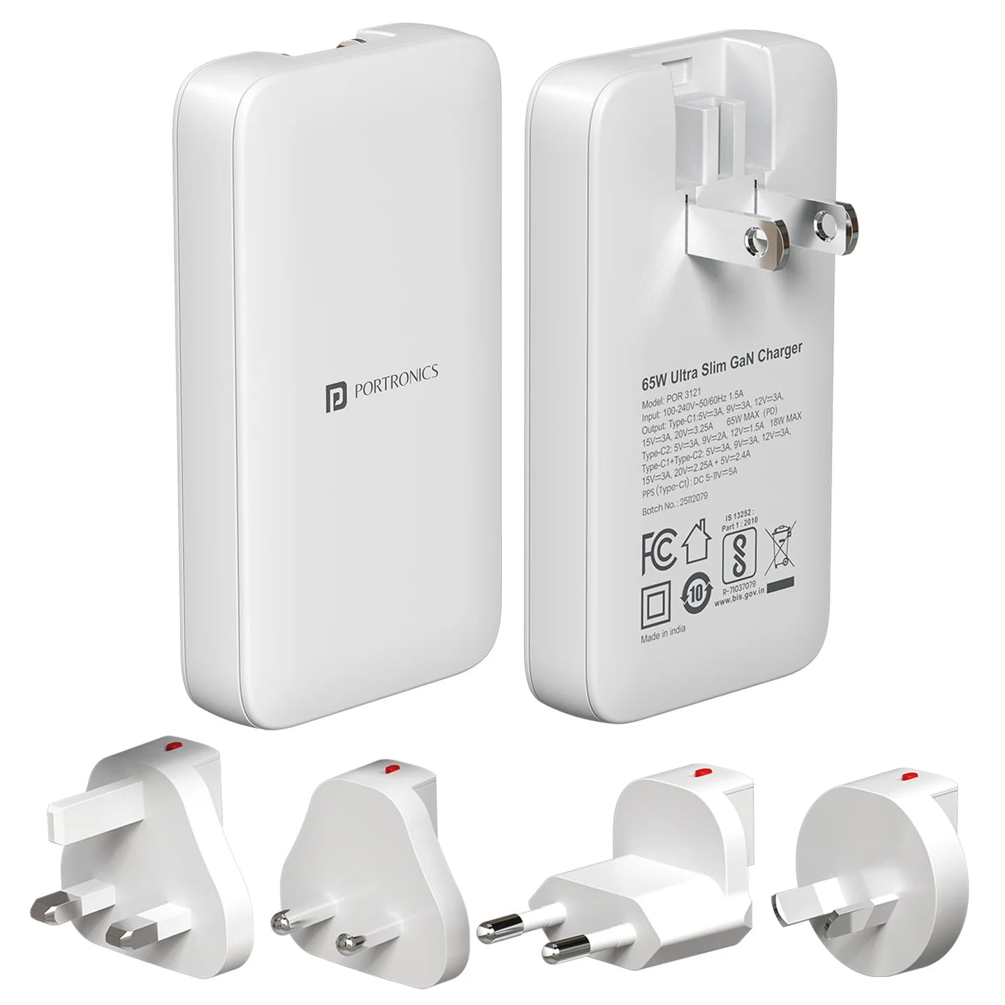 Adapto 65U 65W Max Output | Dual Type C PD Port | 4 Swappable Heads | Compatible With Laptops, Smartphones