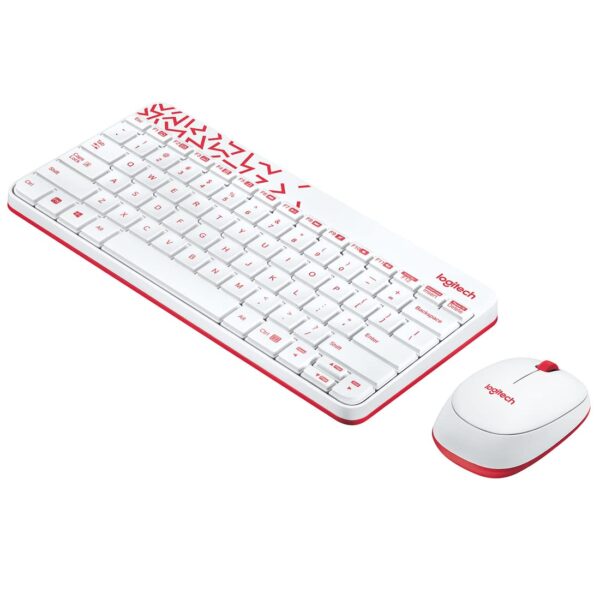 Logitech MK240 Nano Wireless USB Keyboard and Mouse Set, White/Vivid Red - Image 3