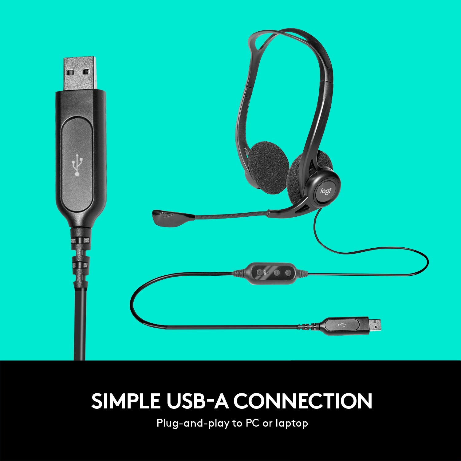 Logitech H370 USB Stereo Wired Over Ear Headphones