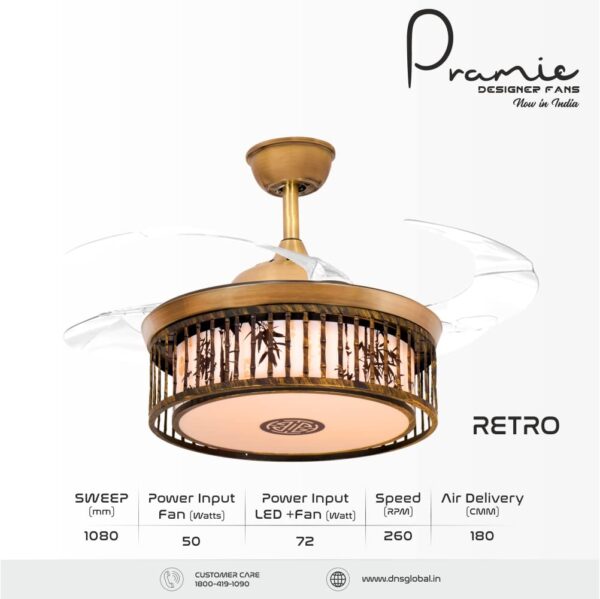 Pramie Retro Designer 1080mm Retractable Ceiling Fan