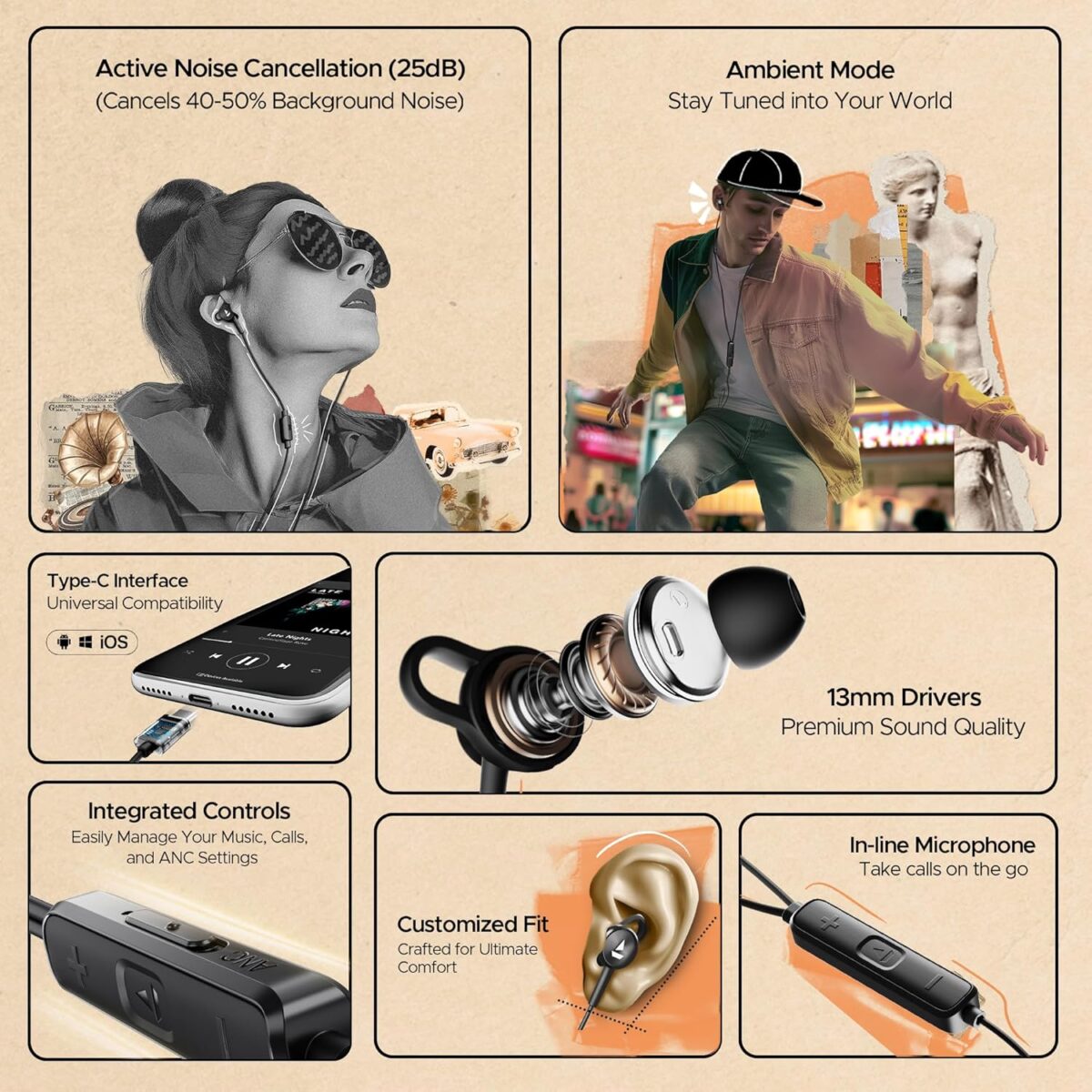 Boat BassHeads 122 ANC Wired in-Ear Earphones - Image 2