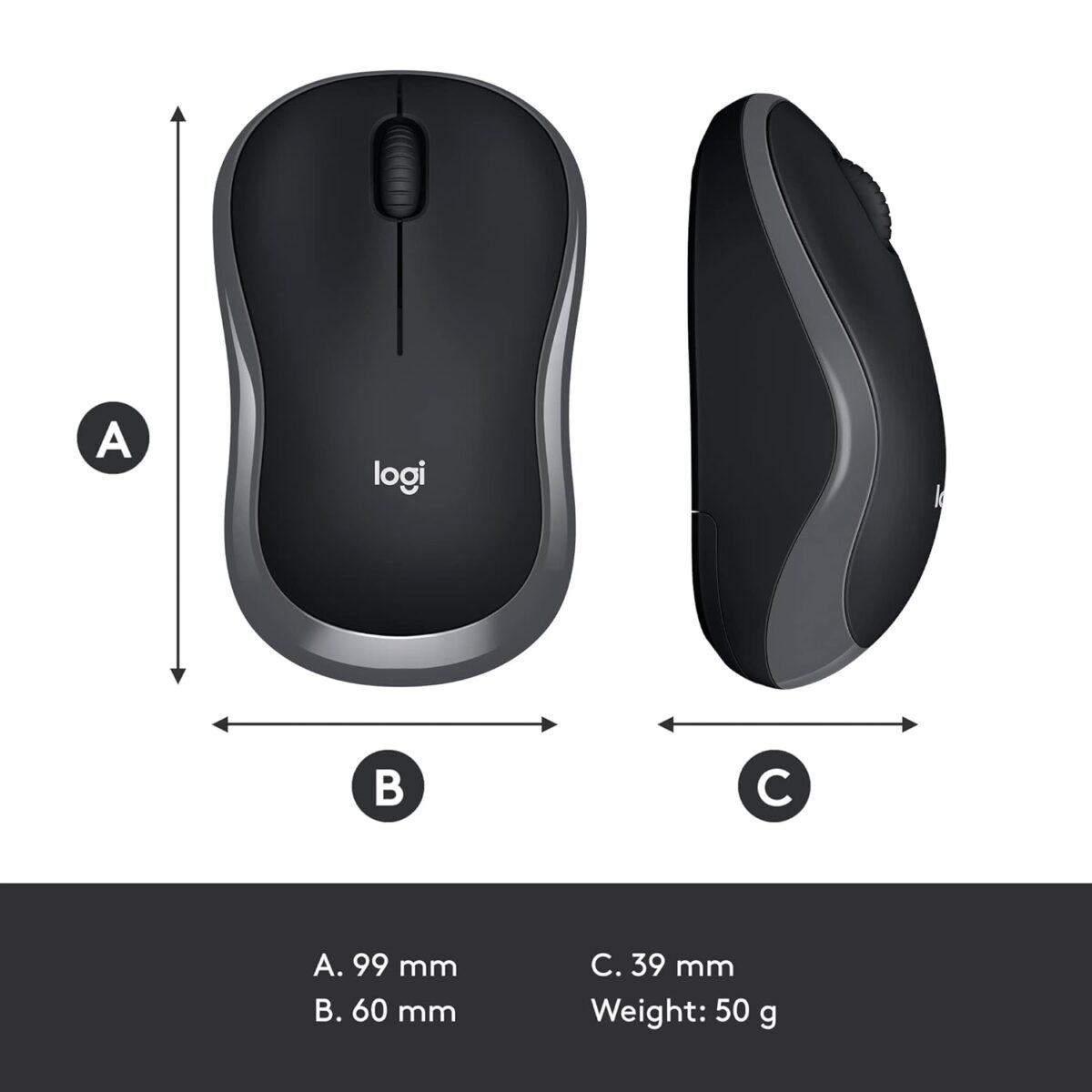 Logitech M185 Wireless USB Mouse, Grey - Image 6