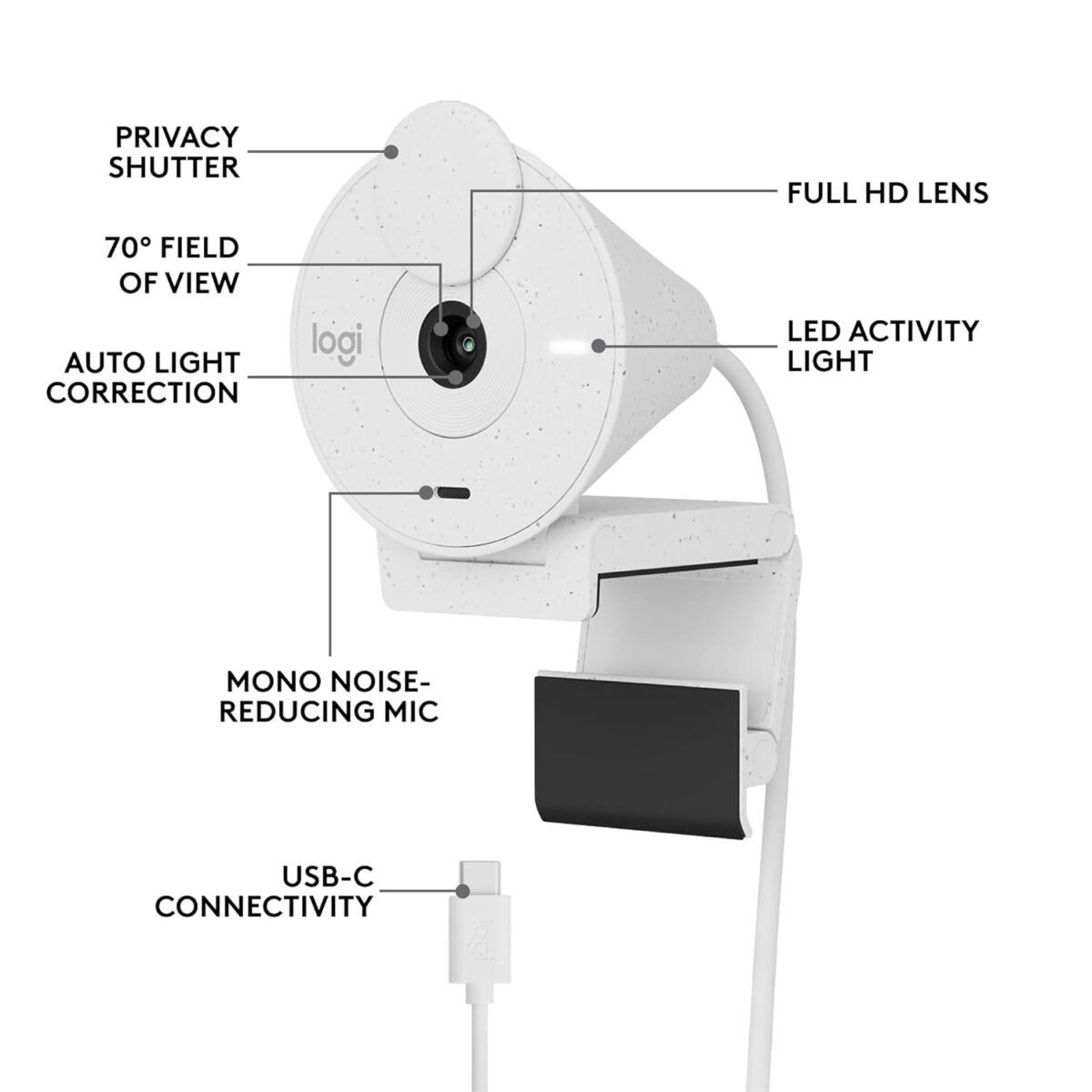 Logitech Brio 300 Full HD Webcam with Privacy Shutter, Off- White - Image 6