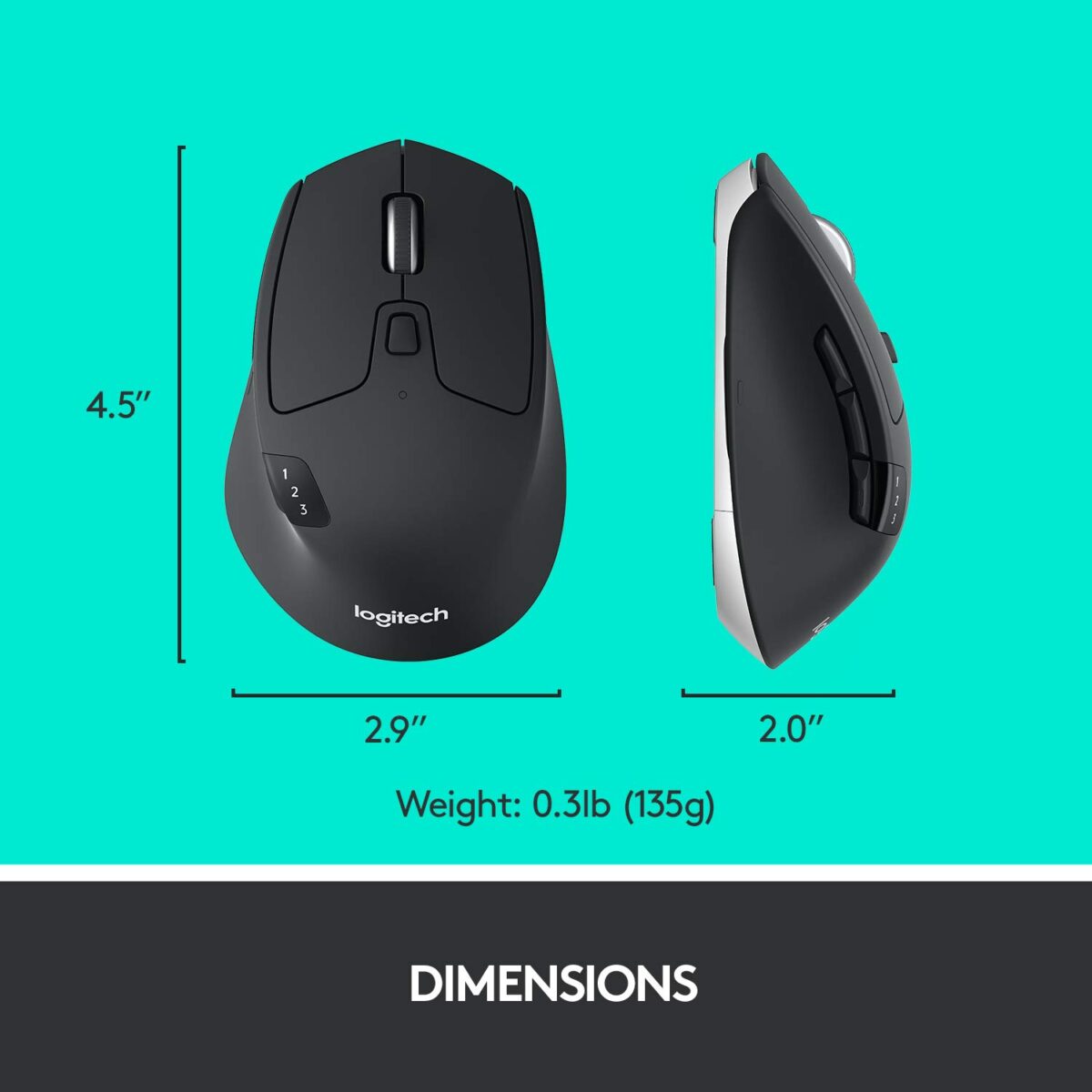 Logitech M720 Triathlon Multi-Device Wireless Mouse, Graphite Black - Image 2
