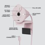 Logitech Brio 300 Full HD Webcam with Privacy Shutter, Rose - Image 3