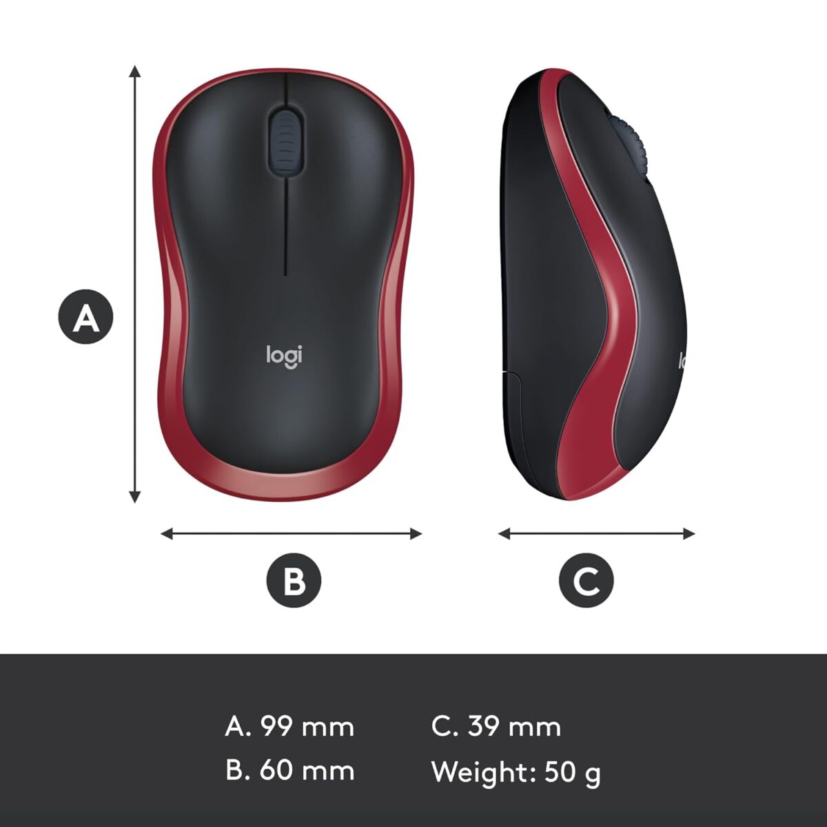 Logitech M185 Wireless USB Mouse, Red - Image 3