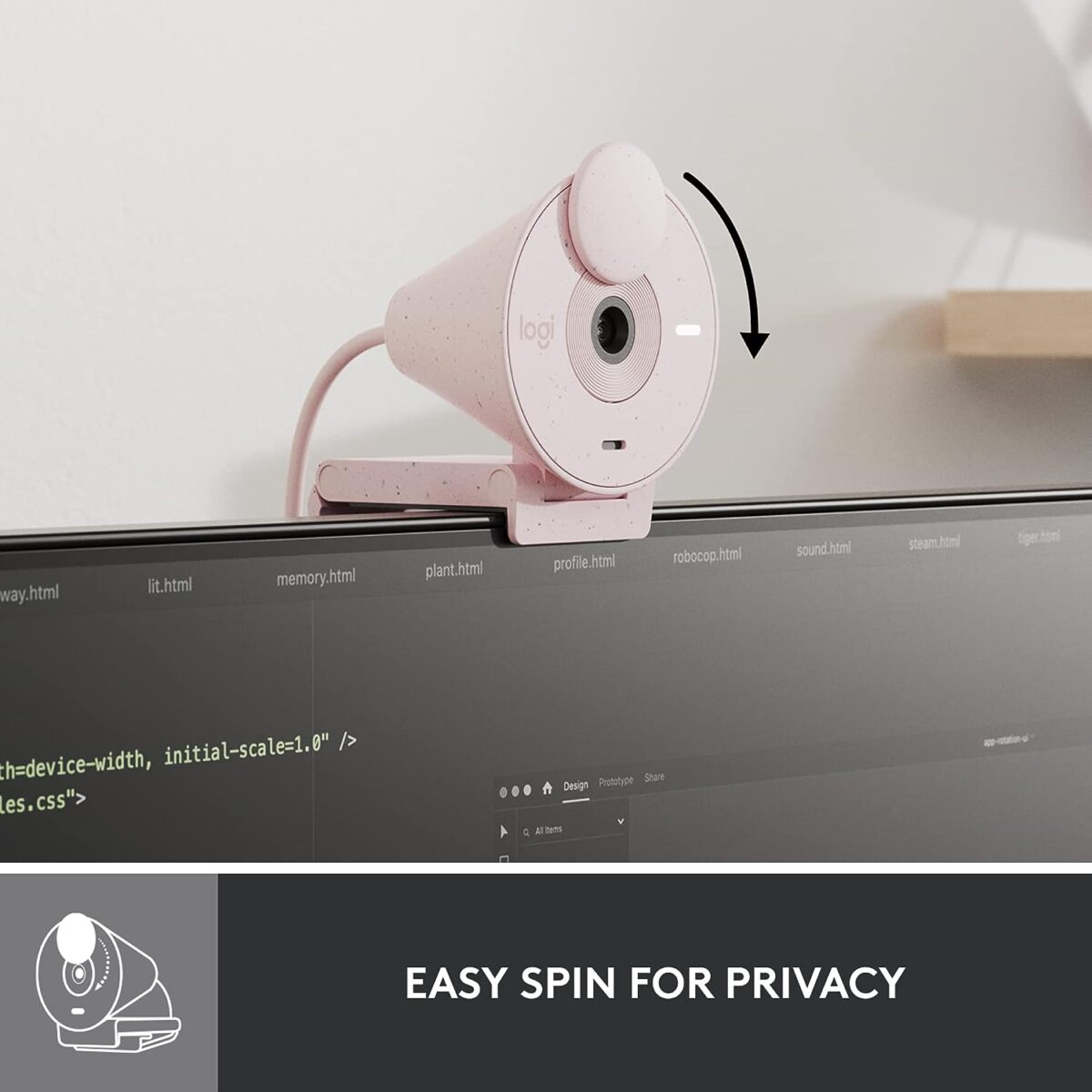 Logitech Brio 300 Full HD Webcam with Privacy Shutter, Rose - Image 4