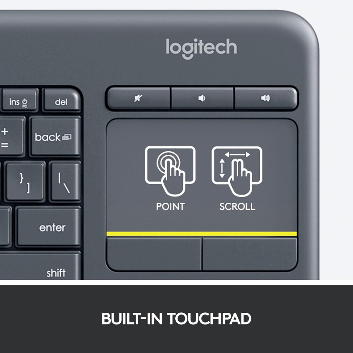 Logitech K400 Plus Wireless Touch TV Keyboard - Black - Image 4