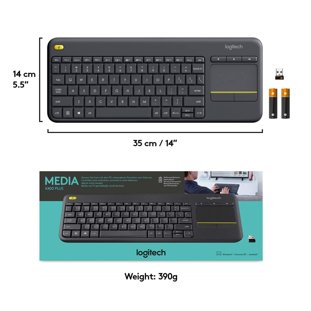 Logitech K400 Plus Wireless Touch TV Keyboard - Black - Image 2