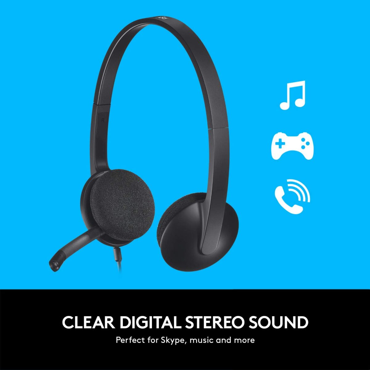 Logitech H340 Stereo Wired Over Ear Headphones, Black - Image 2