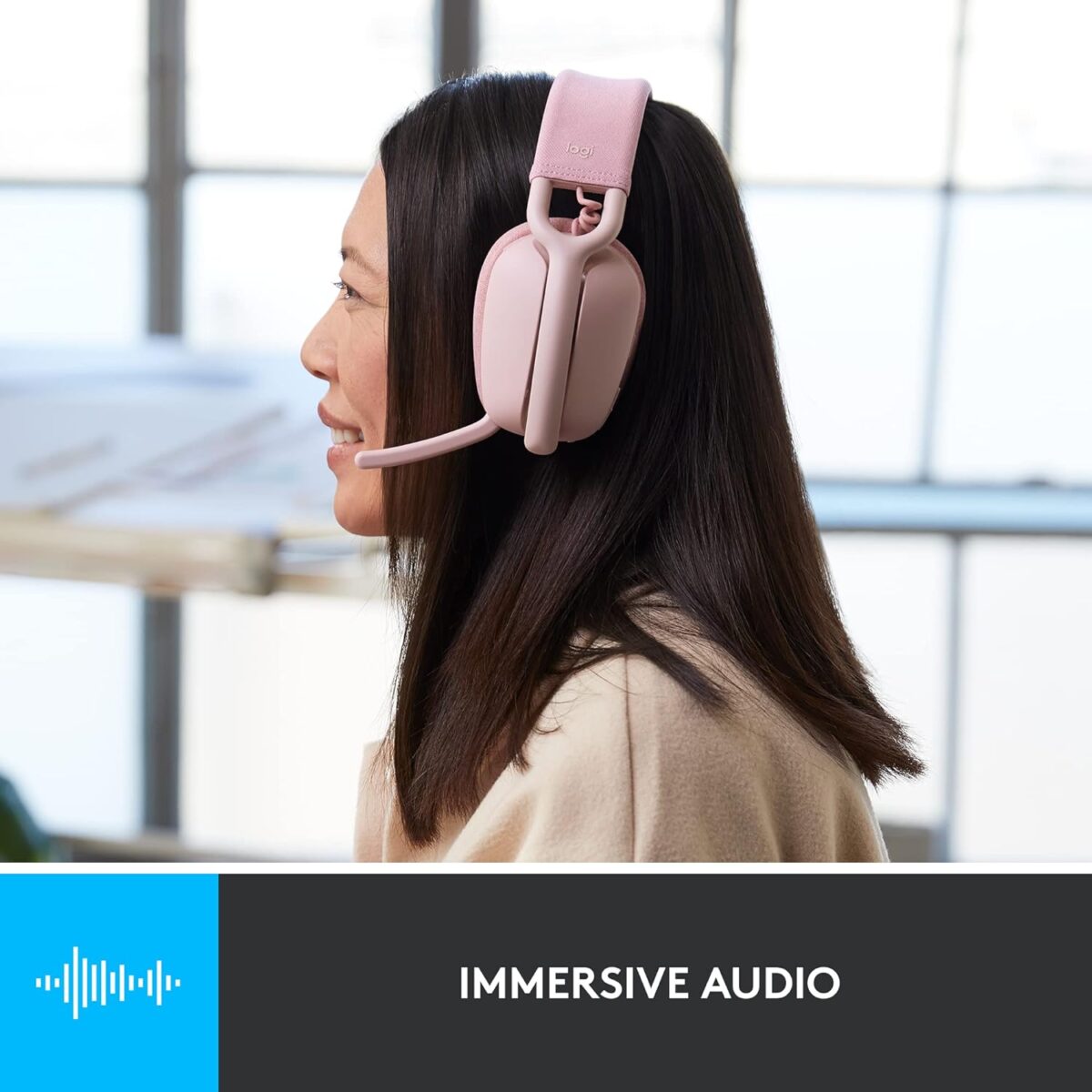 Logitech Zone Vibe 100 Lightweight Wireless Over-Ear Headphones, Rose - Image 4