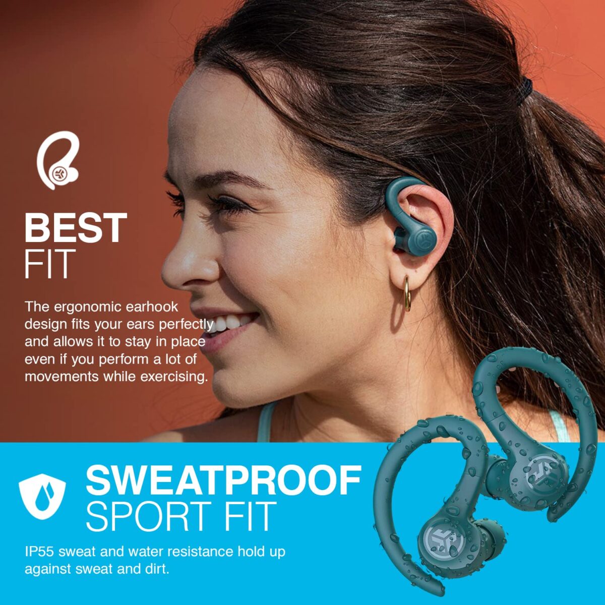 JLab Go Air Sport True Wireless Earbuds, Teal - Image 5