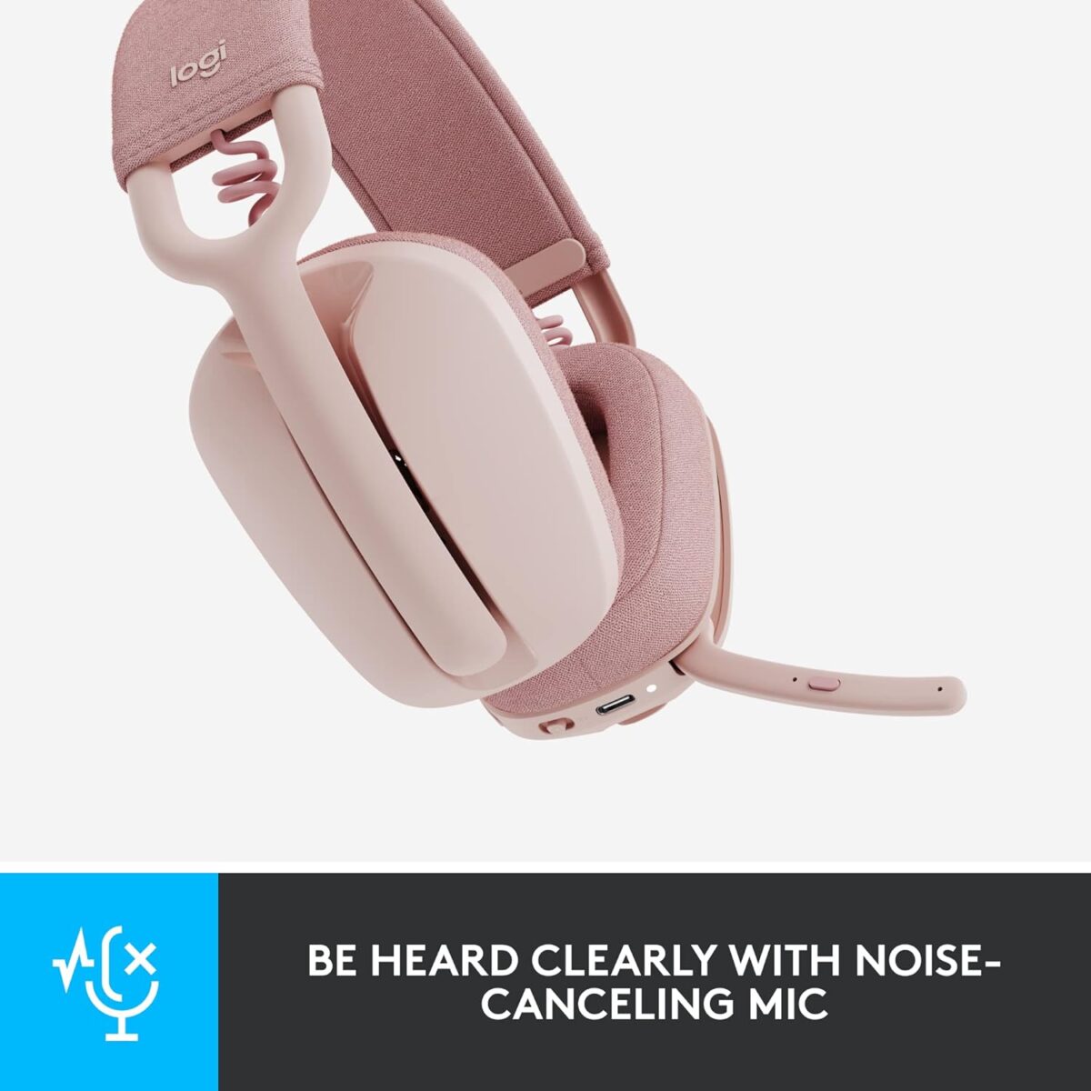 Logitech Zone Vibe 100 Lightweight Wireless Over-Ear Headphones, Rose - Image 3