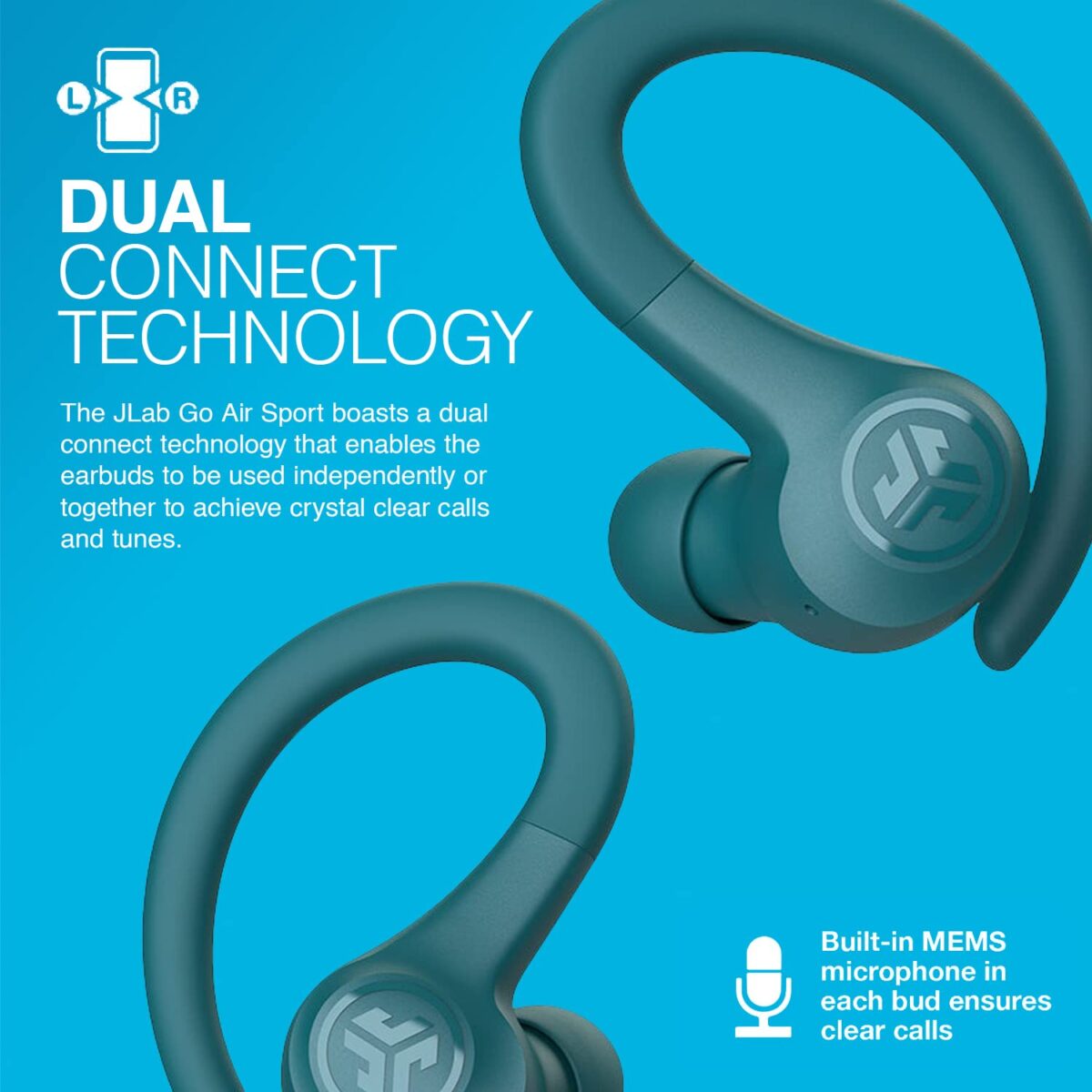 JLab Go Air Sport True Wireless Earbuds, Teal - Image 4