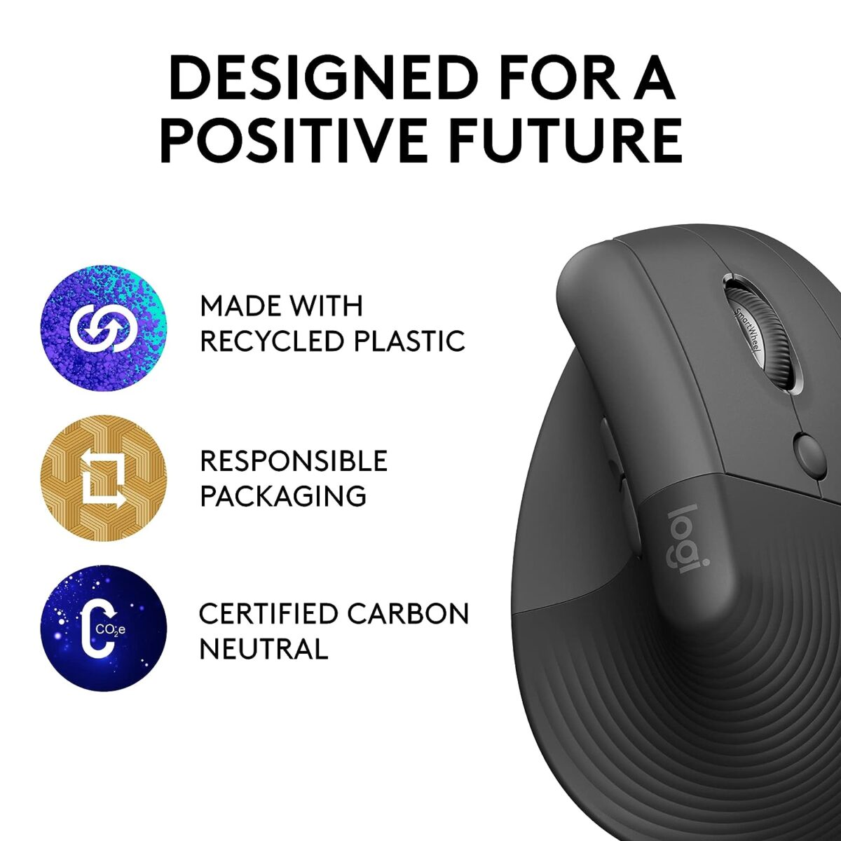 Logitech Lift Vertical Ergonomic Mouse- Graphite - Image 3