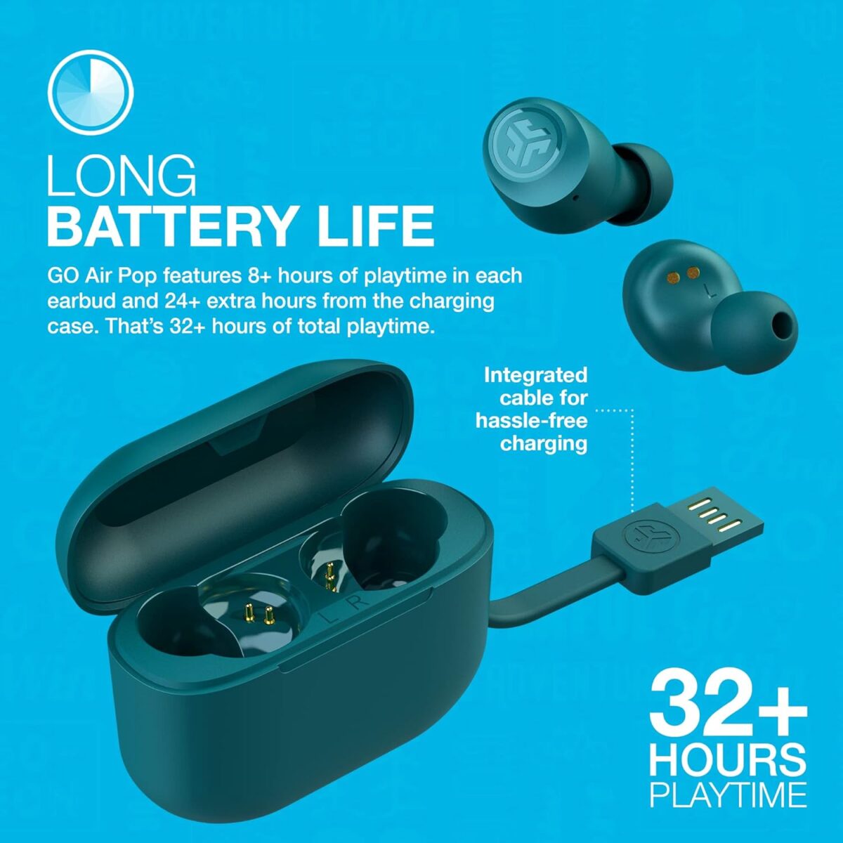 JLab Go Air Pop True Wireless Bluetooth Earbuds, Teal - Image 3