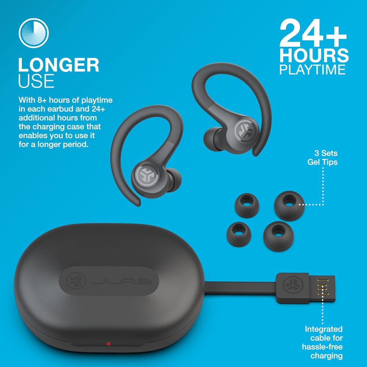 JLab Go Air Sport True Wireless Earbuds, Black - Image 3