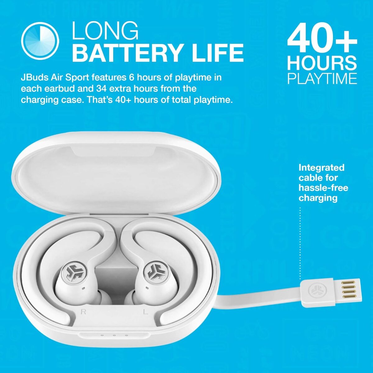 JLab JBuds Air Sport True Wireless Bluetooth Earbuds, White - Image 4
