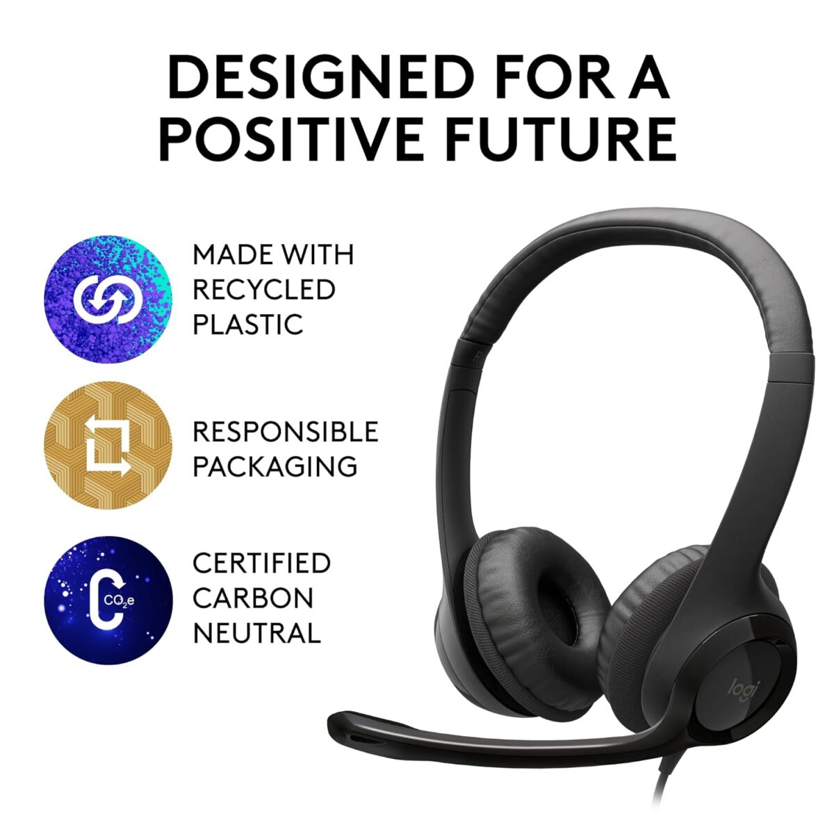 Logitech H390 Wired On Ear Headset for PC/Laptop, Black - Image 4