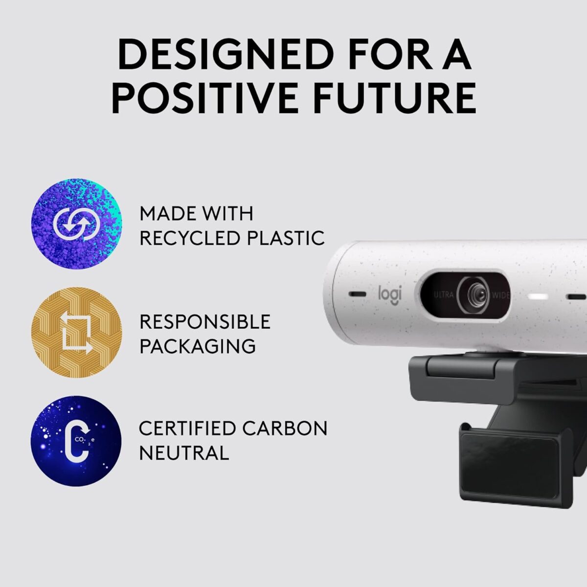 Logitech Brio 500 Full HD Webcam with Auto Light Correction, Off-white - Image 3
