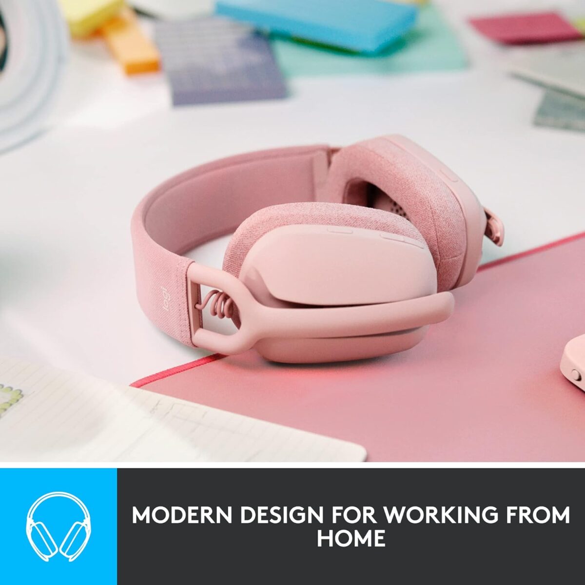 Logitech Zone Vibe 100 Lightweight Wireless Over-Ear Headphones, Rose - Image 2