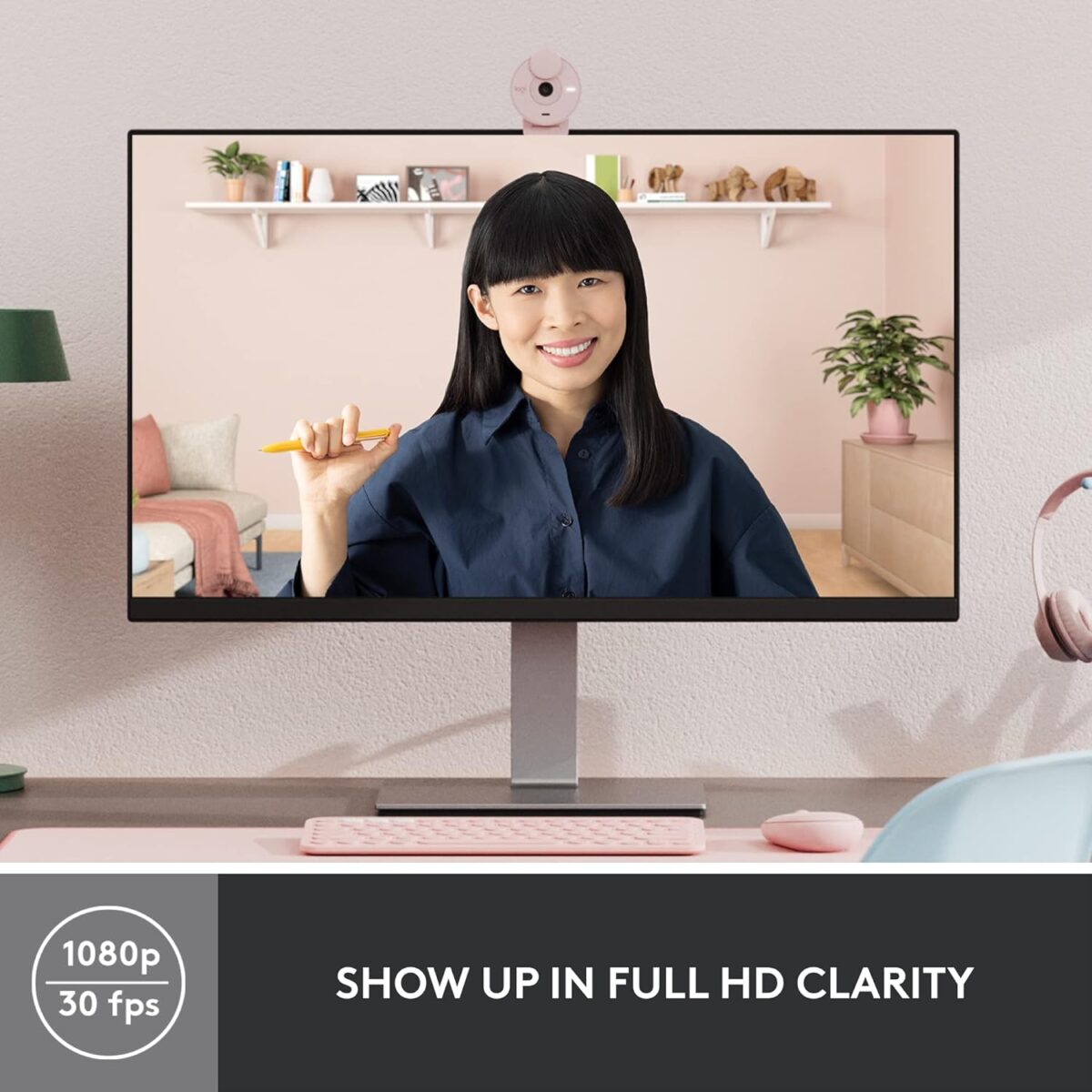Logitech Brio 300 Full HD Webcam with Privacy Shutter, Rose - Image 5