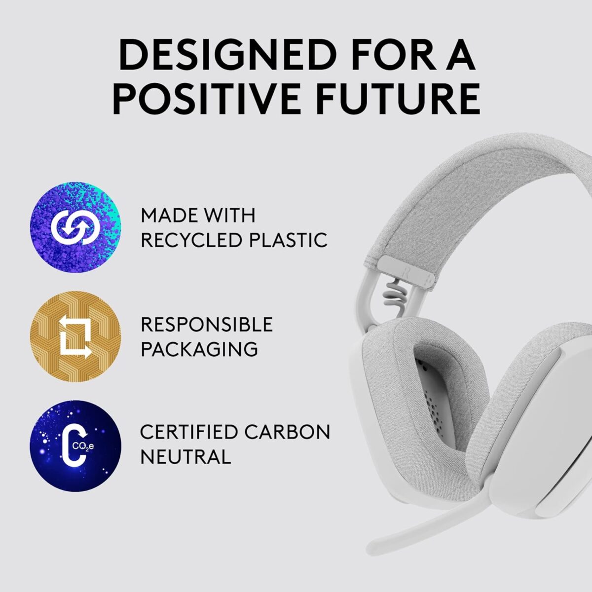 Logitech Zone Vibe 100 Lightweight Wireless Over-Ear Headphones, Offwhite - Image 2